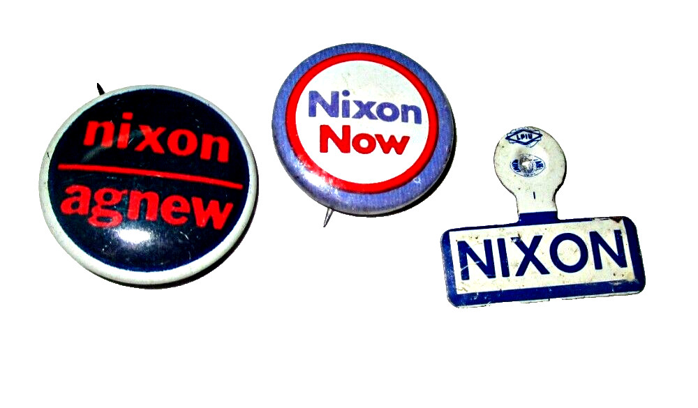Vintage Nixon Tin Metal Campaign Button Pins Lot of Three