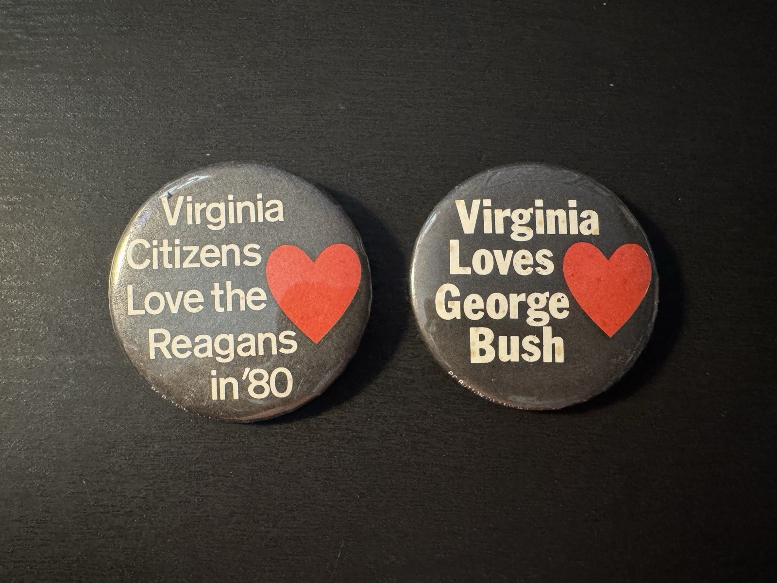 Virginia for Ronald Reagan George Bush Presidential Campaign Pinback Button Pair