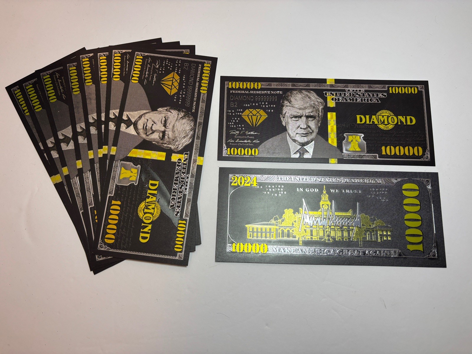 10 pack – Donald J. Trump Money Black Gold Diamond Single Notes $10000.