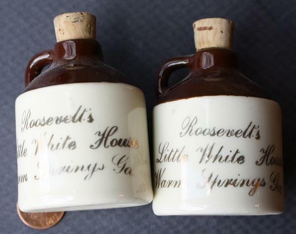 1950-60 Warm Springs Georgia Franklin D Roosevelt Jug shaped S&P shaker set FDR-