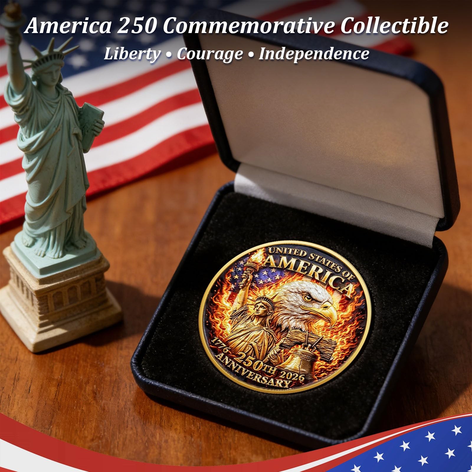 Commemorative Coin USA 250th Anniversary Patriotic Collectible Liberty Bell Eagl