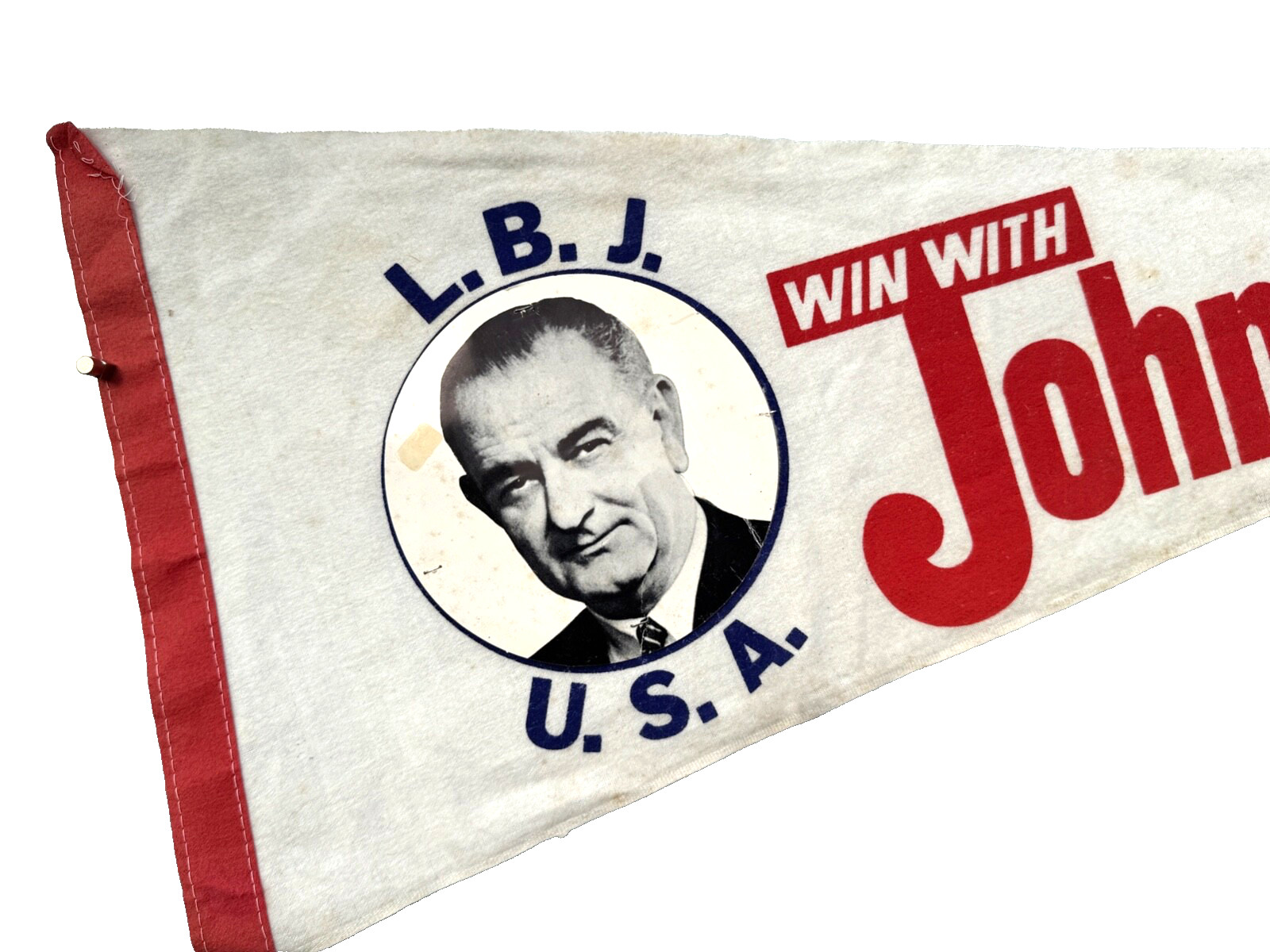 1964 LBJ Win With Johnson Soft Felt Pennant/Banner-Lyndon Baines Johnson