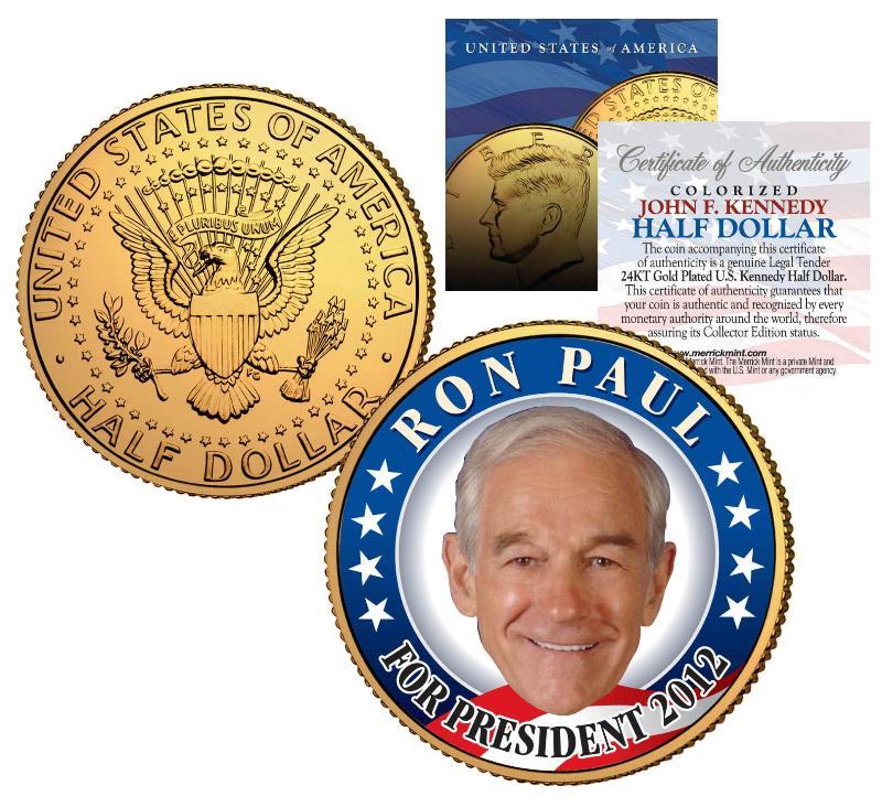 RON PAUL “For President 2012” 24K Gold Plated U.S. Mint JFK Kennedy Half Dollar