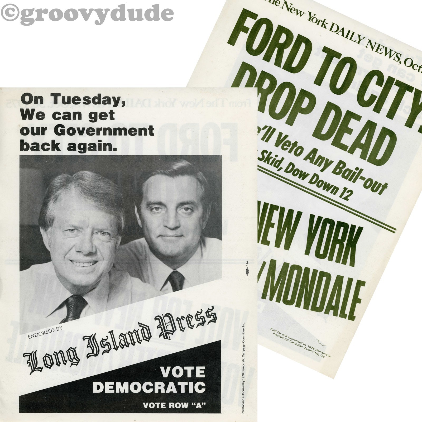 1976 Carter Mondale Anti President Ford NYC DROP DEAD Political Campaign Flyer