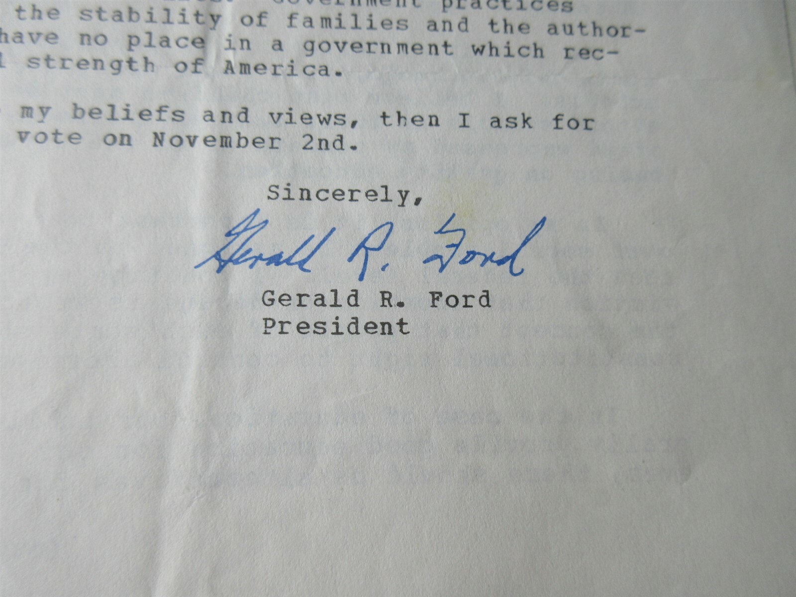 Gerald Ford Campaign Letter 1976 Requesting Your Vote