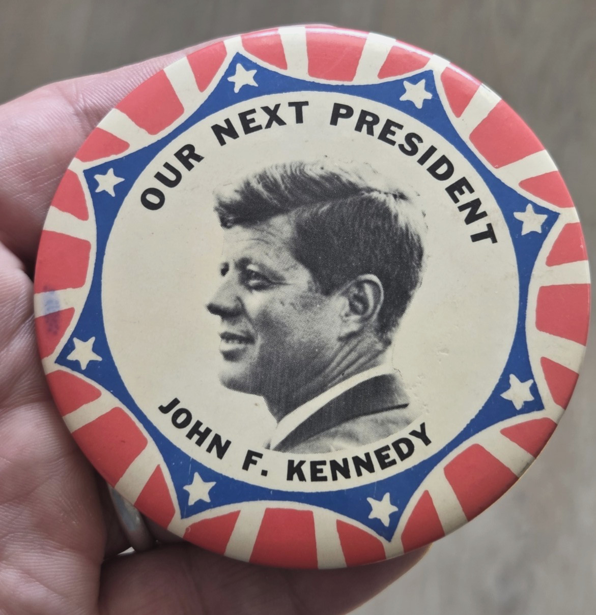 VTG 1960 John F. Kennedy JFK 3.5” cello Political Campaign Pinback Button