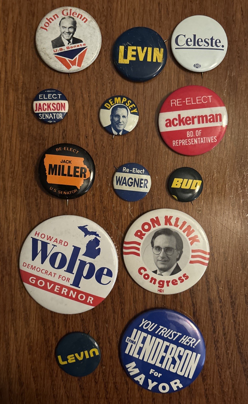 13 Vintage Local, State, Federal Political Candidate Buttons