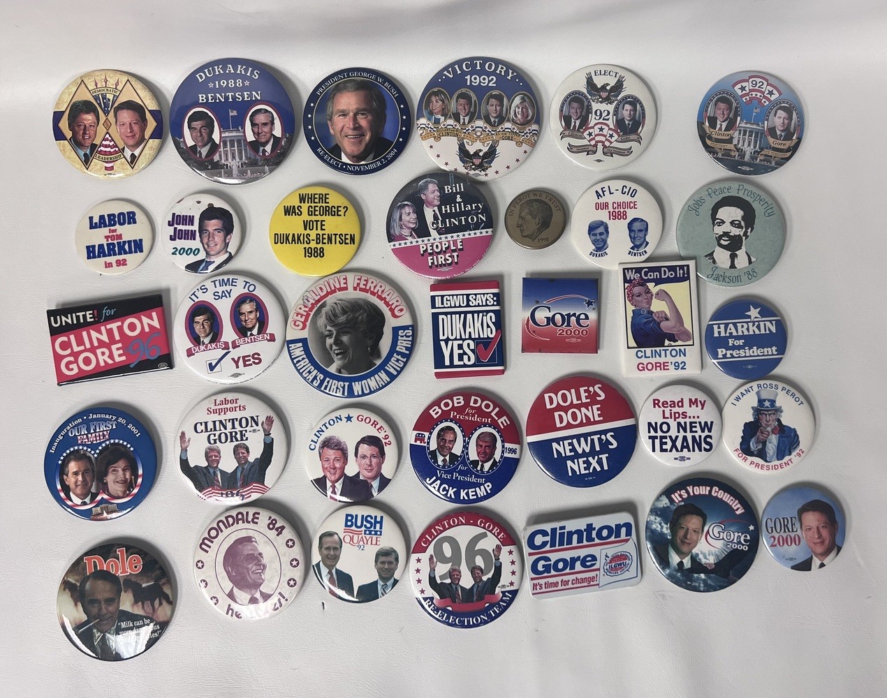 Huge Mixed Political Campaign Button Pin Lot Bush Gore