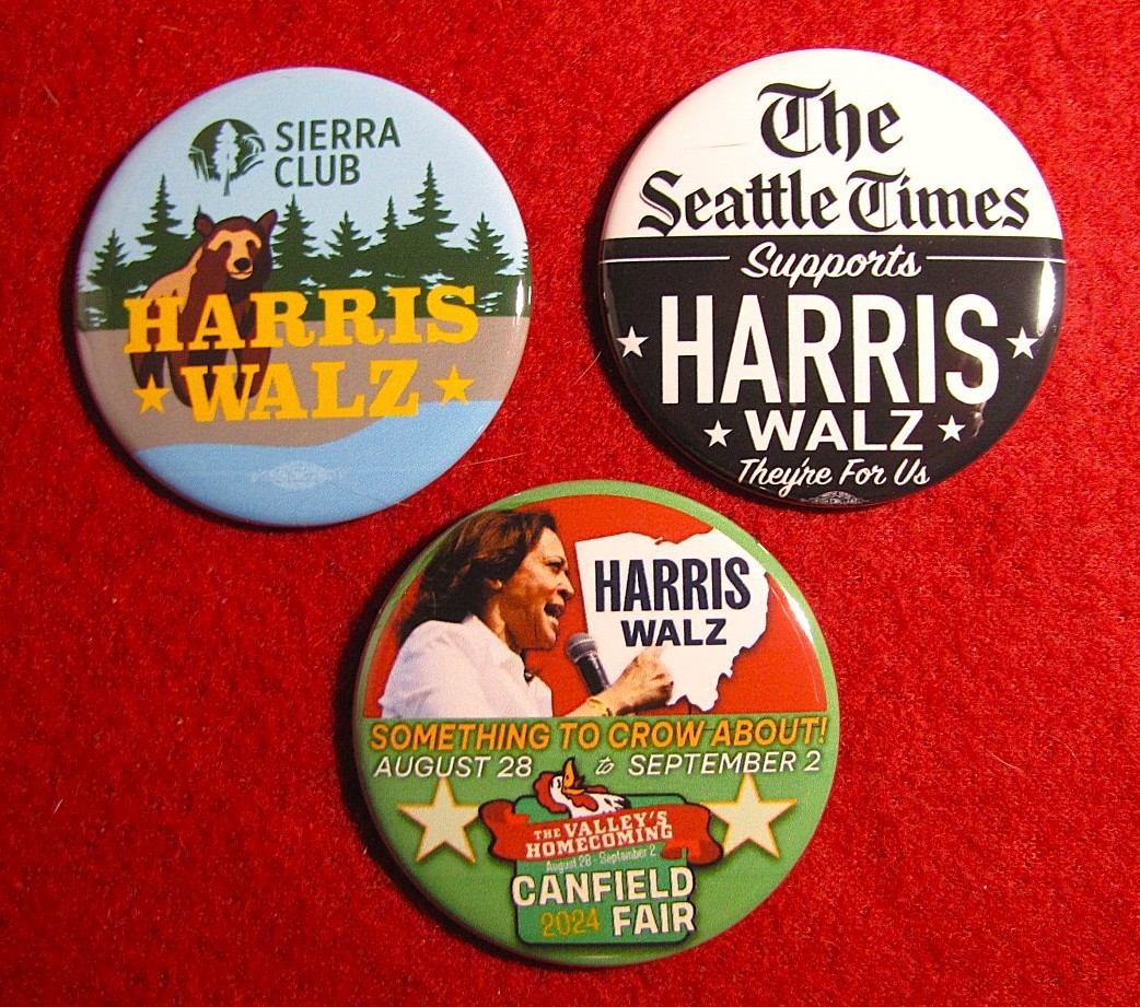 3 2024 Kamala Harris Tim Walz Sierra Club Canfield Fair 2 1/4″ Pinback Buttons