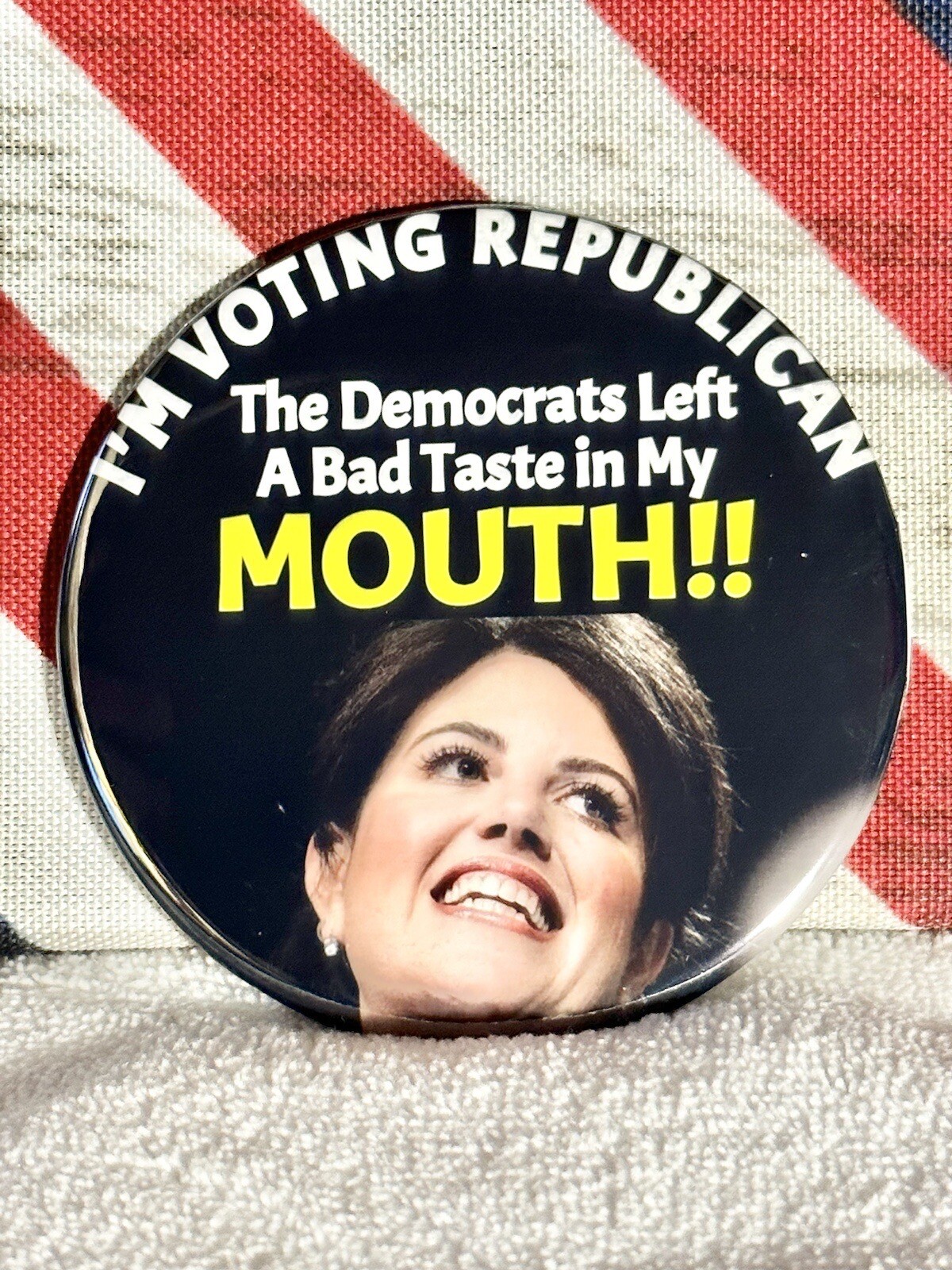 Trump 2024 Anti-Democrat “Satire” Presidential Campaign Pin Button – 3″ Round