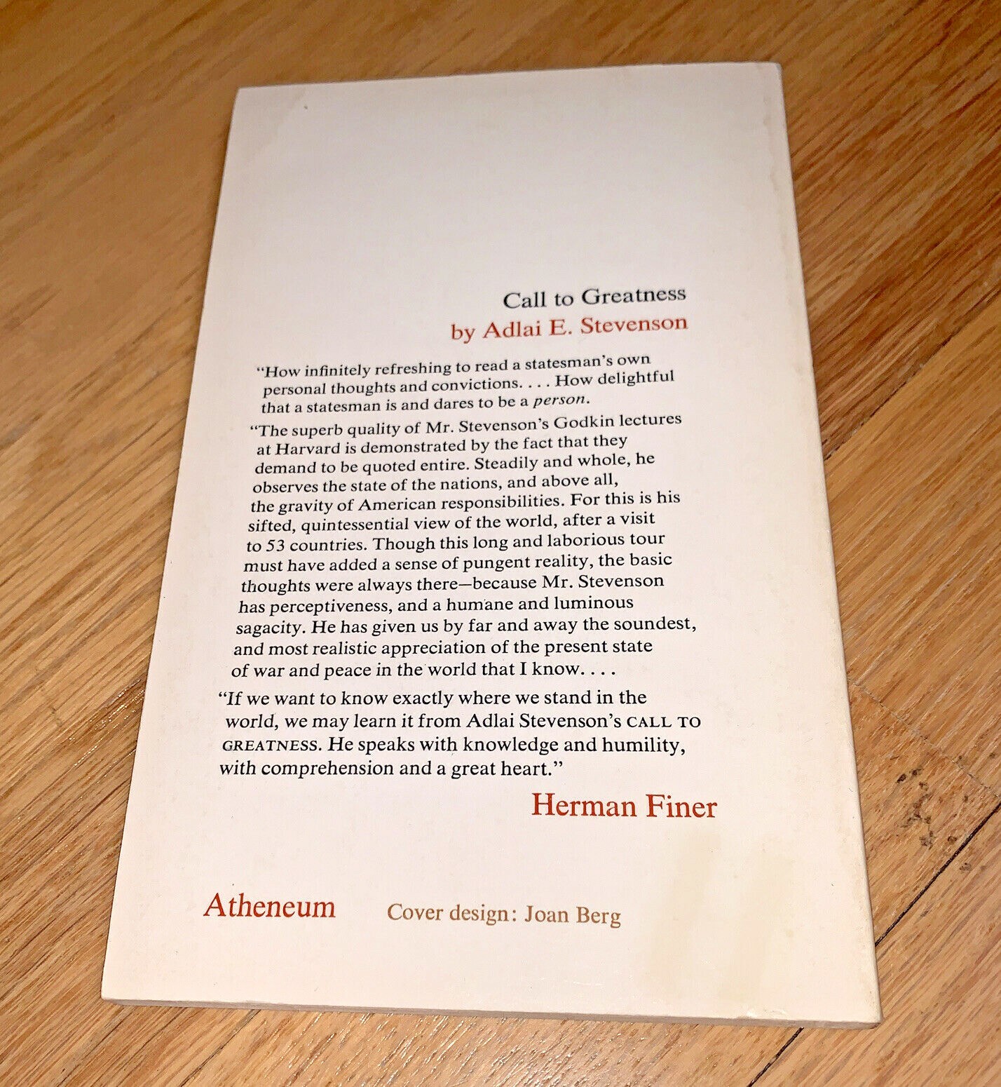 1966 CALL TO GREATNESS by ADLAI STEVENSON signed by Mr. Stevenson on Cover