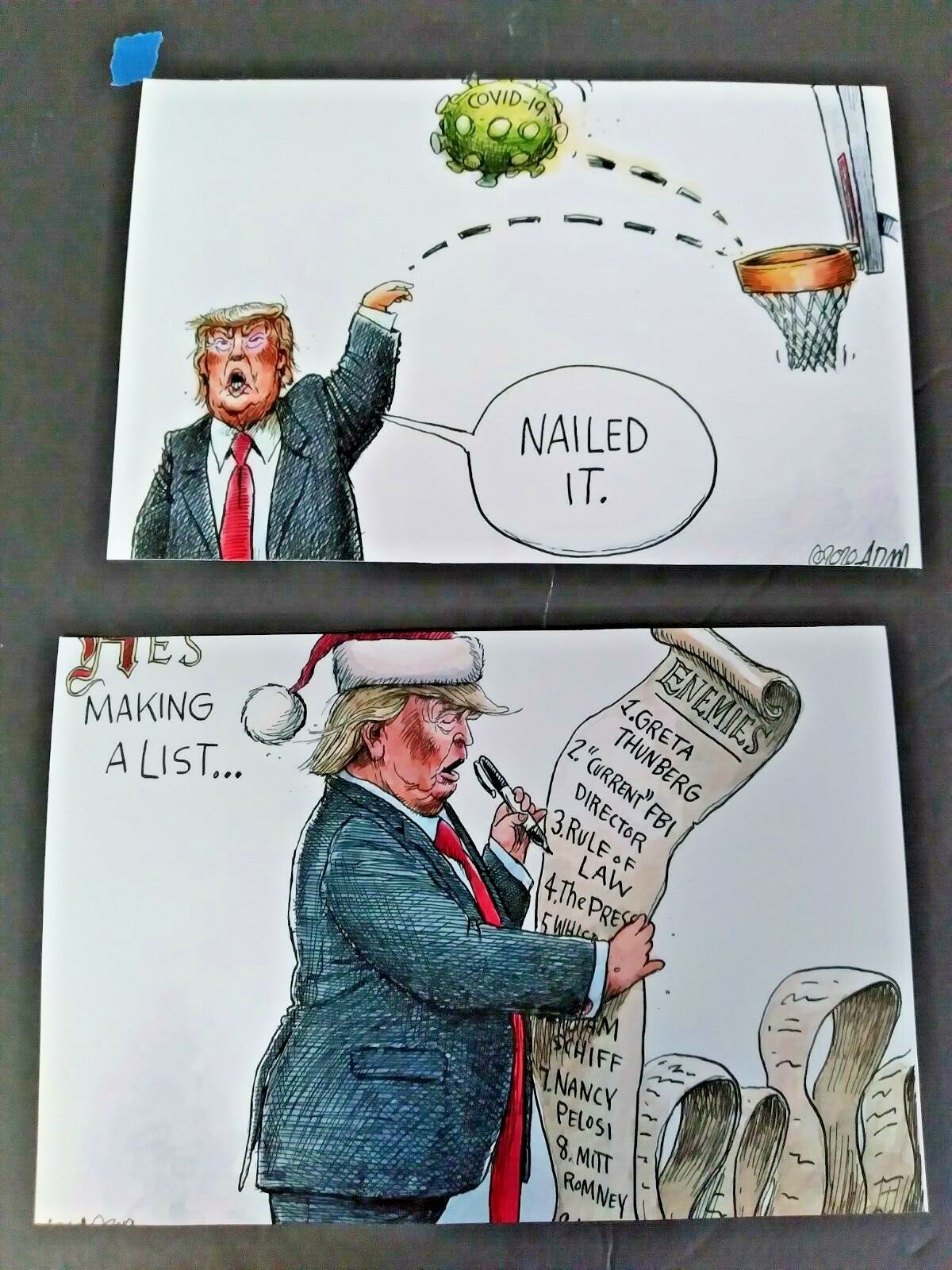 DONALD TRUMP 45 POLITICAL HUMOR CUSTOM ART COMIC STRIP 2 4X6 PHOTOS VERY RARE