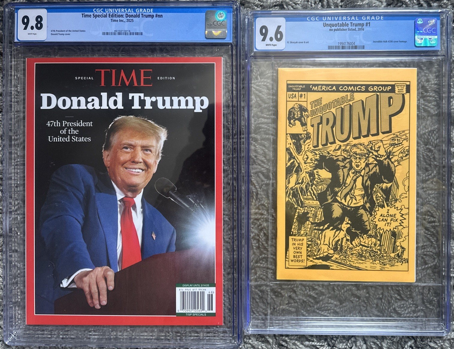DONALD TRUMP RARE Time Special Edition 2025 CGC 9.8 And UNQUOTABLE TRUMP CGC 9.6