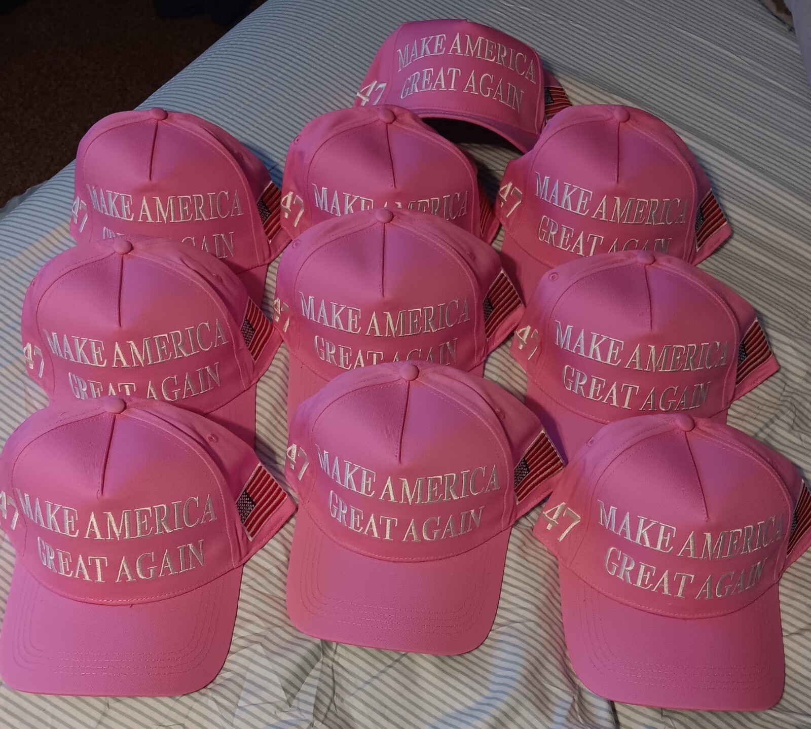 Pink & White Trump 45-47 Make America Great Again 2024 MAGA USA MADE