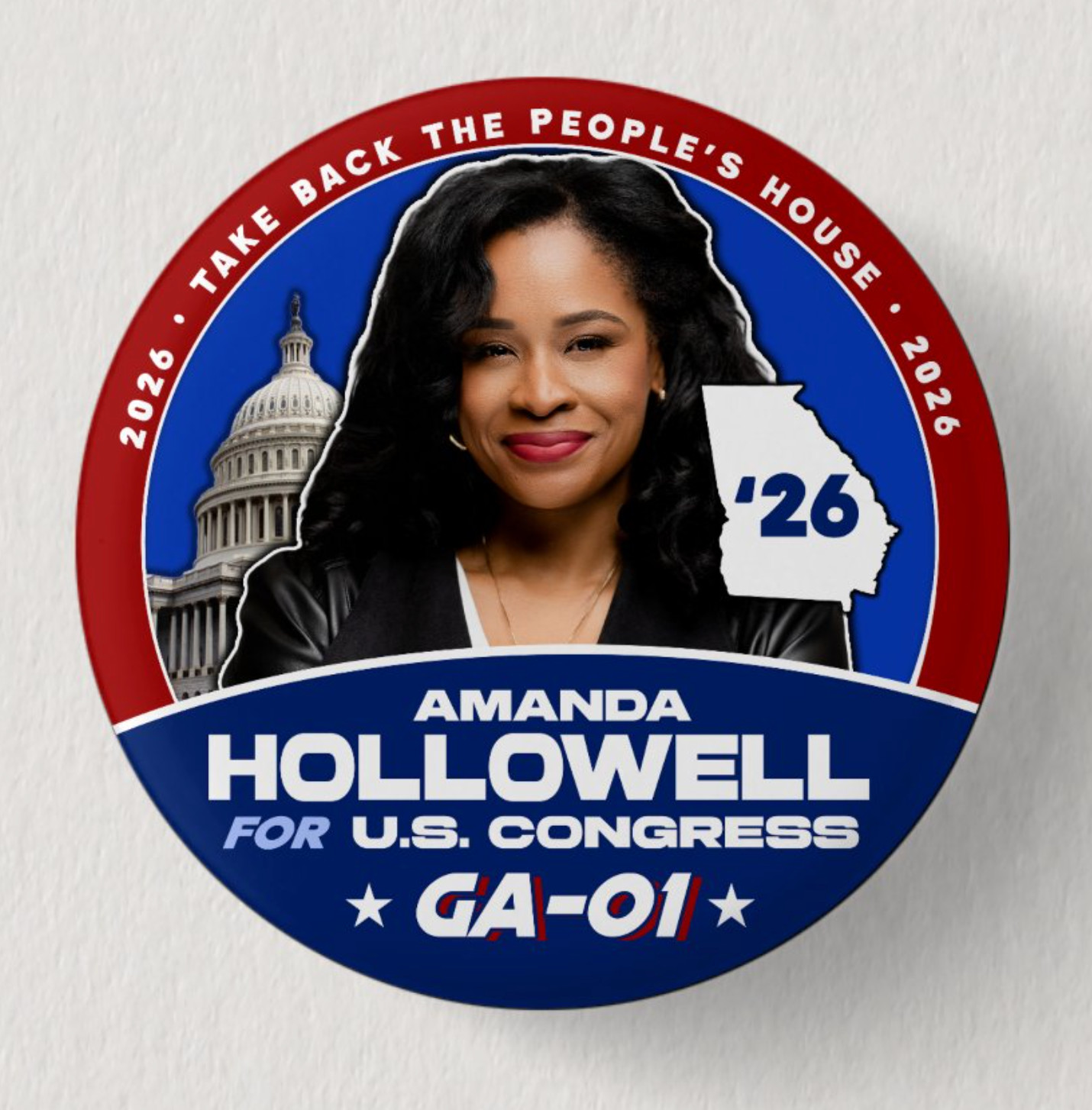 AMANDA HOLLOWELL Congress 2026 Pin Button Political Democrat Georgia Midterms