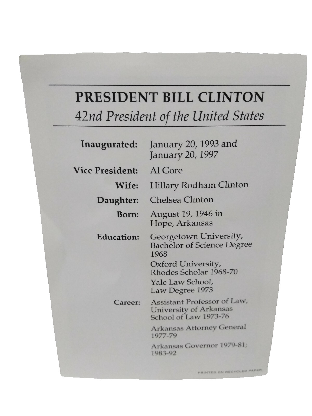 Bill Clinton Presidential Commemorative Coin 1993 w/ Info Card Presidential Seal