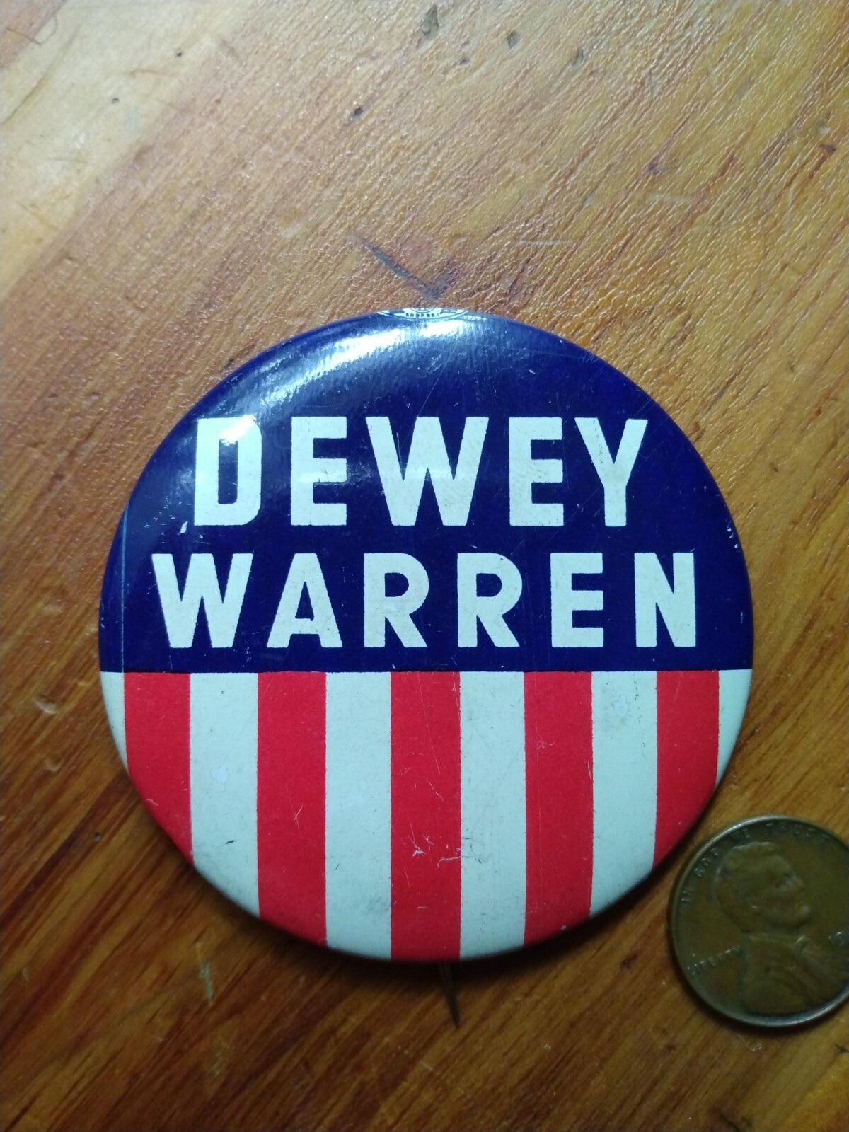 1948 Thomas Dewey Earl Warren large Political President Button Pin tab nice!