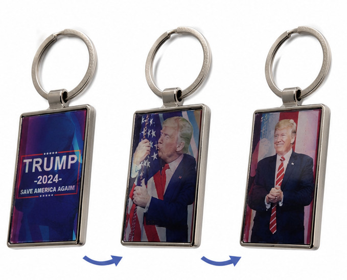 3D Trump Patriotic Metal Keychain Double-Sided USA Flag Collectible Key Ring