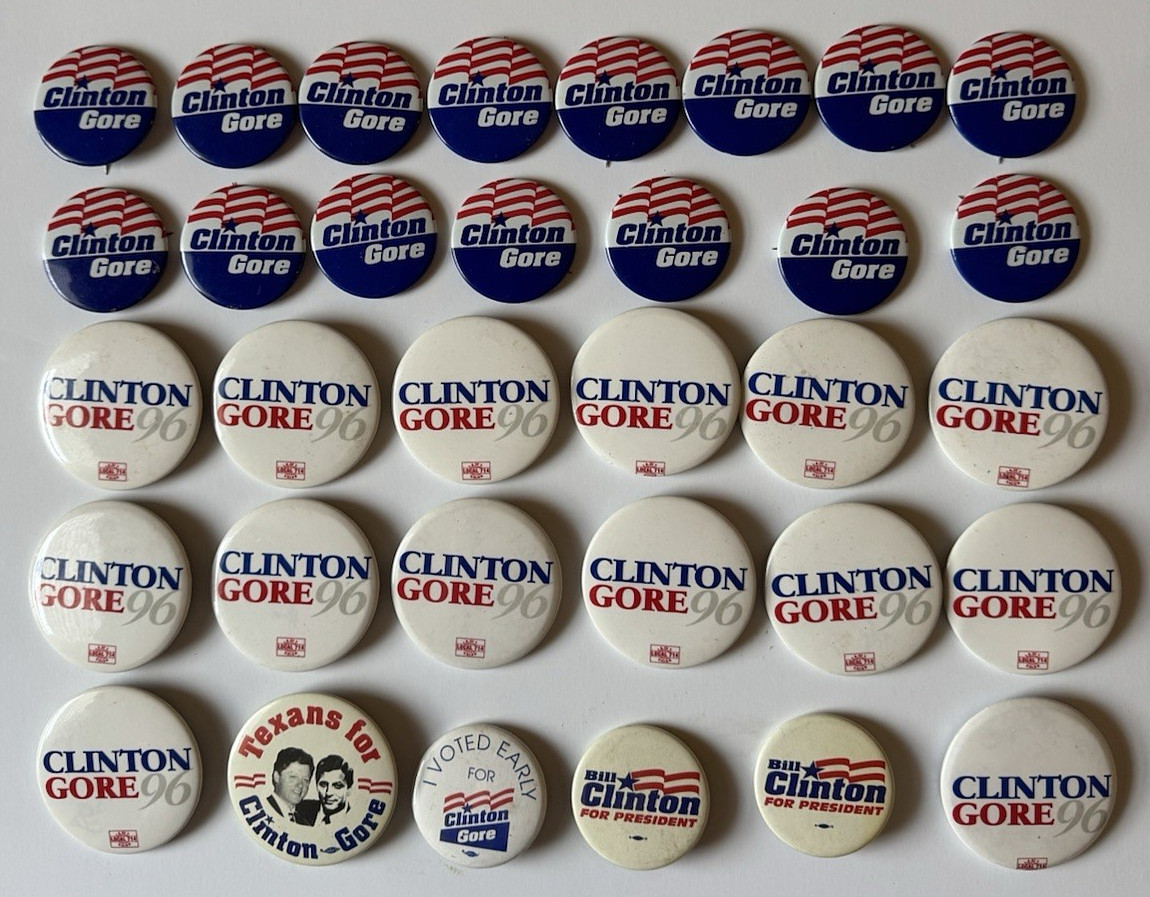 Vintage Bill Clinton Gore Presidential Campaign Pinback Button lot of 33