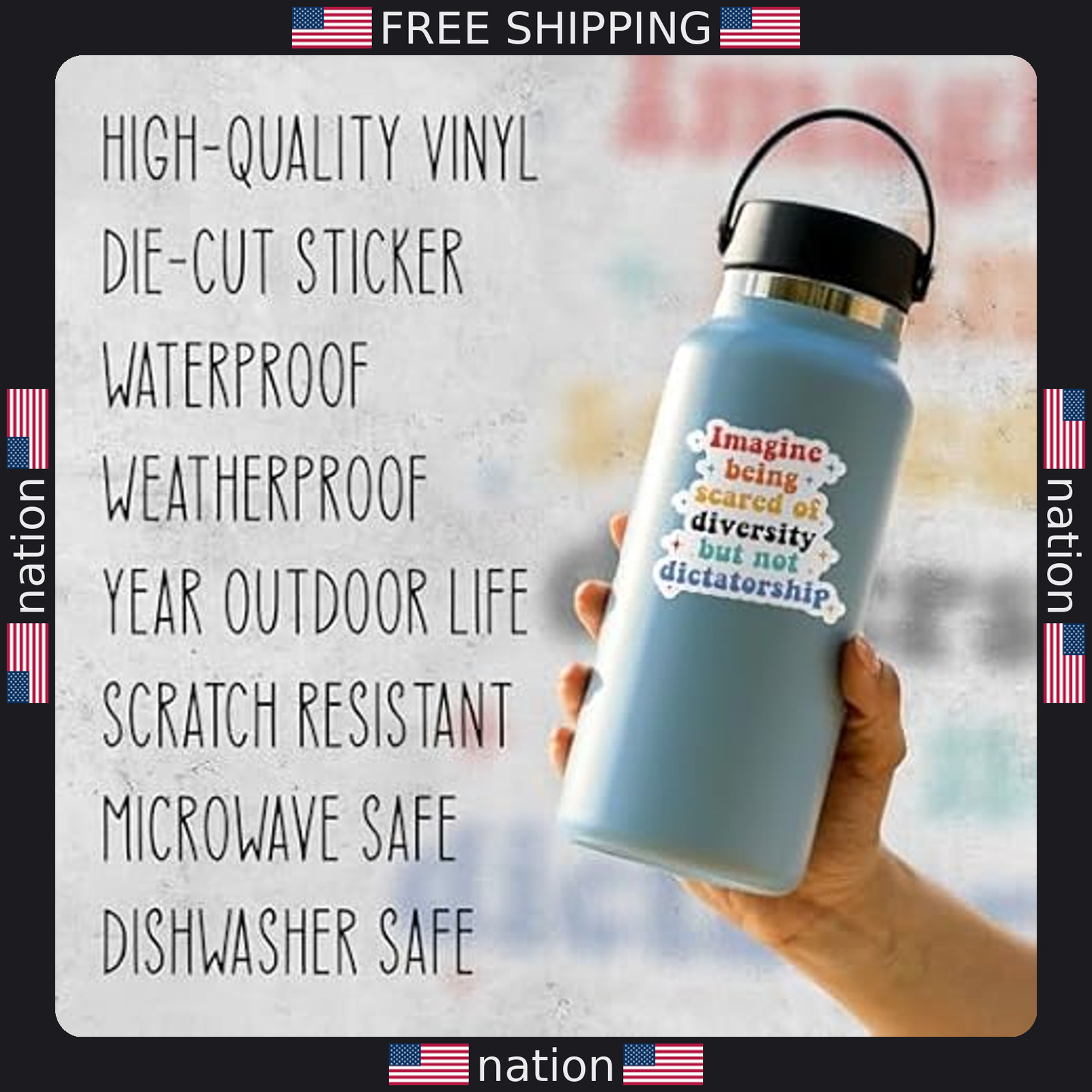 “3Pcs Political Waterproof Stickers – Scared of Diversity Not Dictatorship”