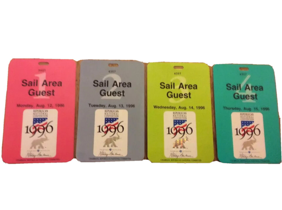 1996 Republican National Convention 4 Sail Guest Credentials Senator Bob Dole