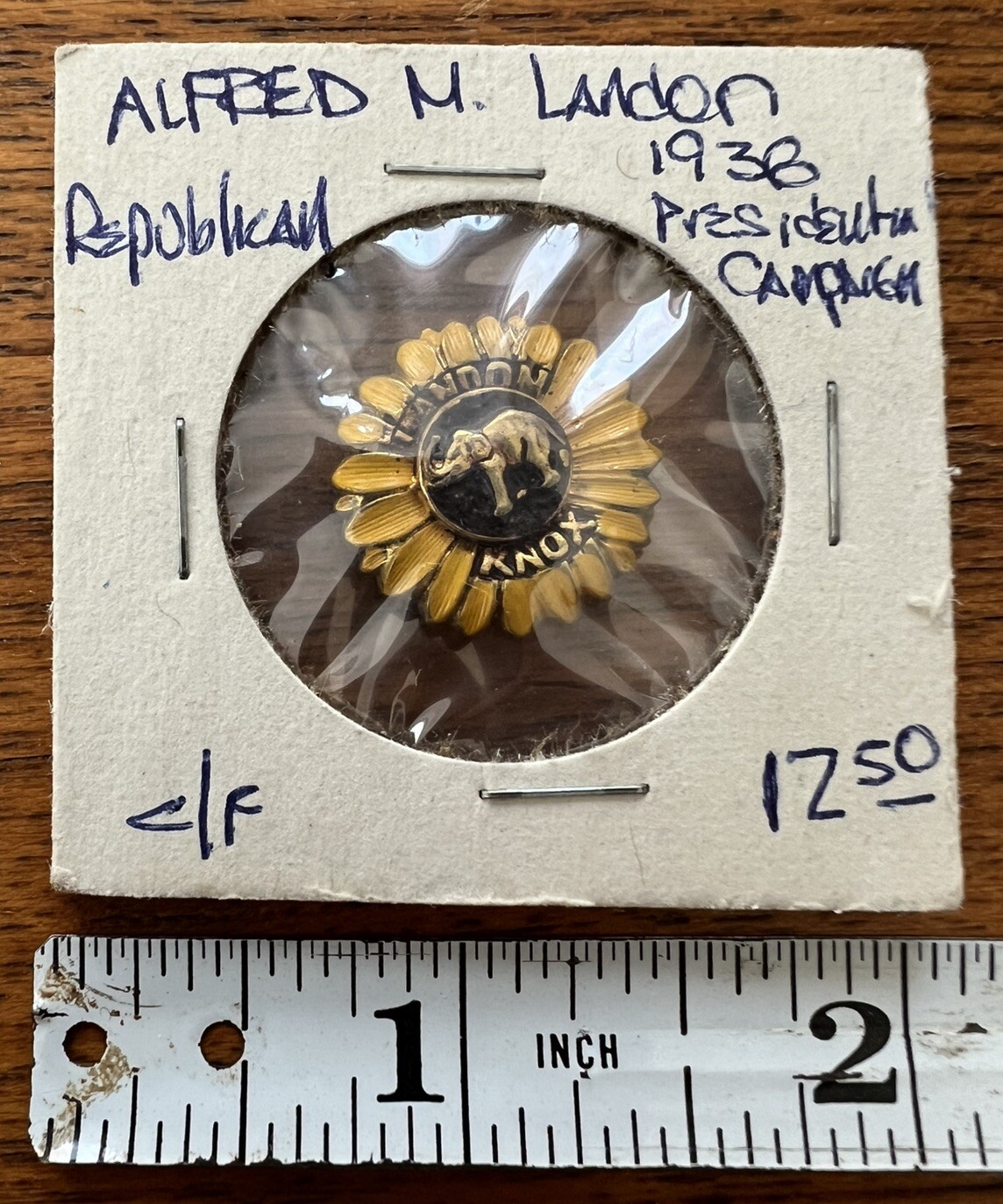 Rare Brass 1936 Alfred Alf Landon Frank Knox Presidential Campaign Pin Button #2