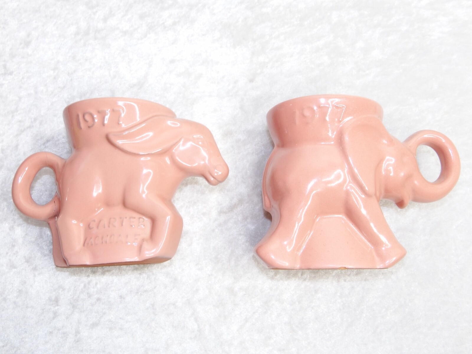 Frankoma Political Mugs Elephant Donkey 1977 Pink Clay Carter Mondale Pottery