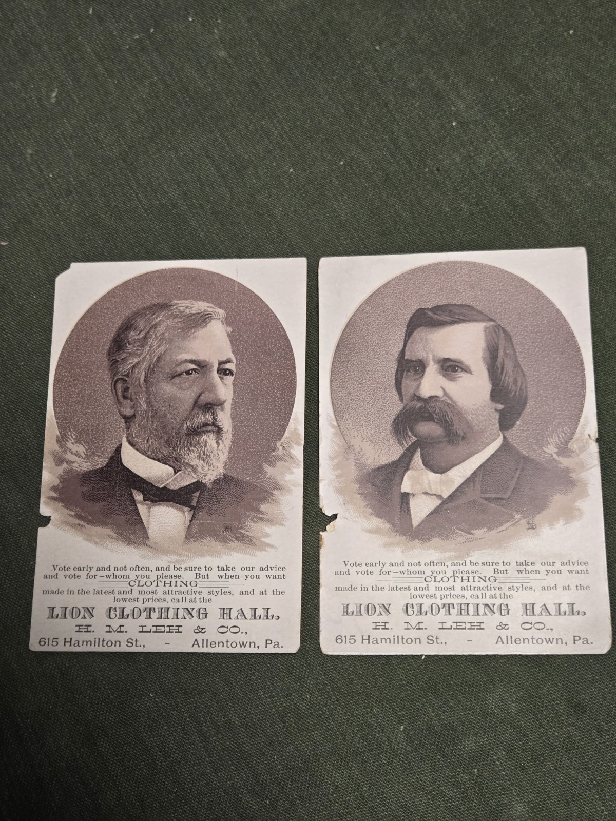 Allentown PA Presidential Campaign Victorian Trade card James Blaine John Logan