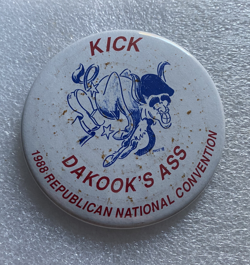Anti Michael Dukakis 1988 political campaign pin button Republican Convention