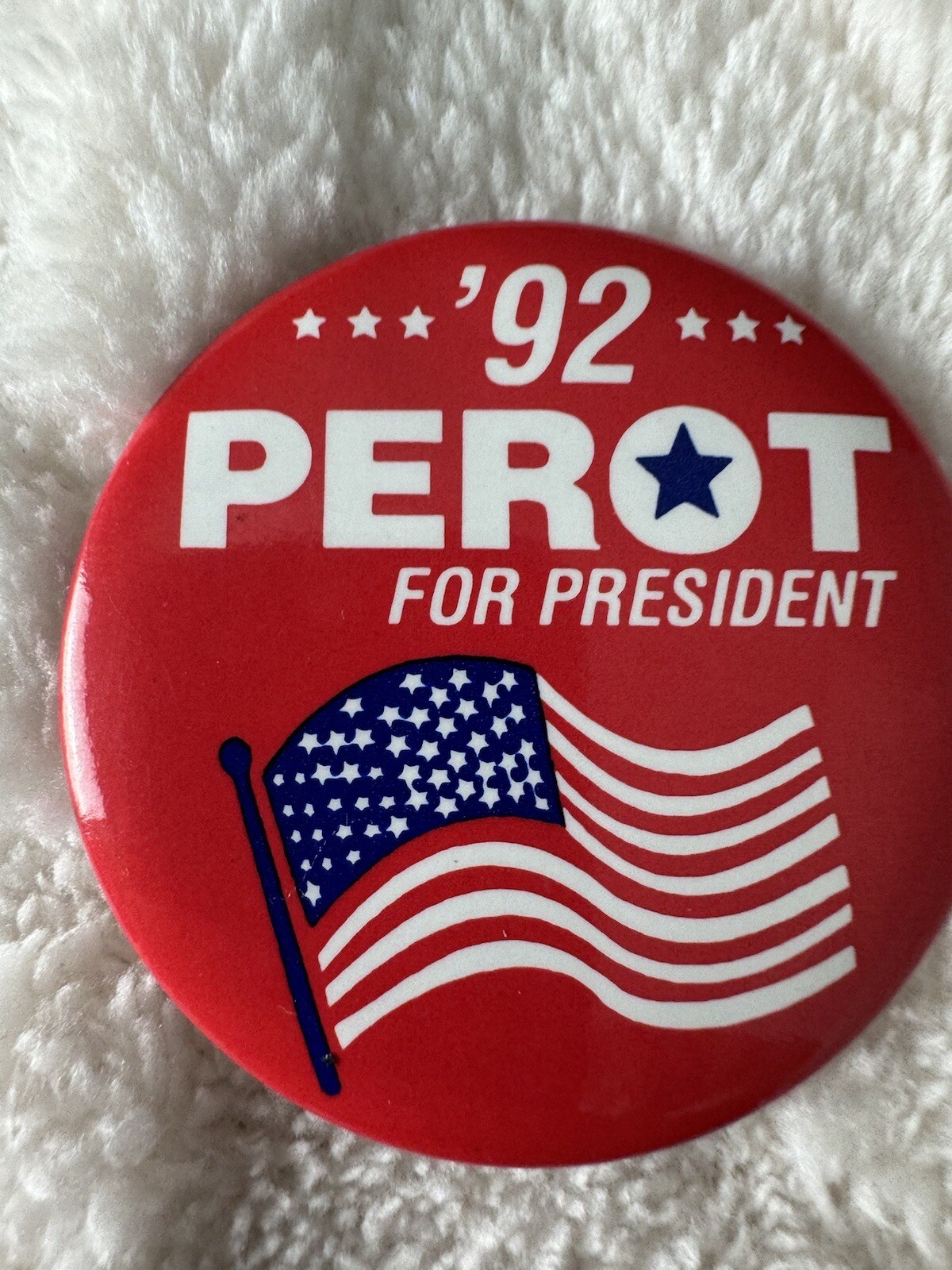 1992 Metal Litho 2” Pinback Campaign Pin Badge Perot For President Red