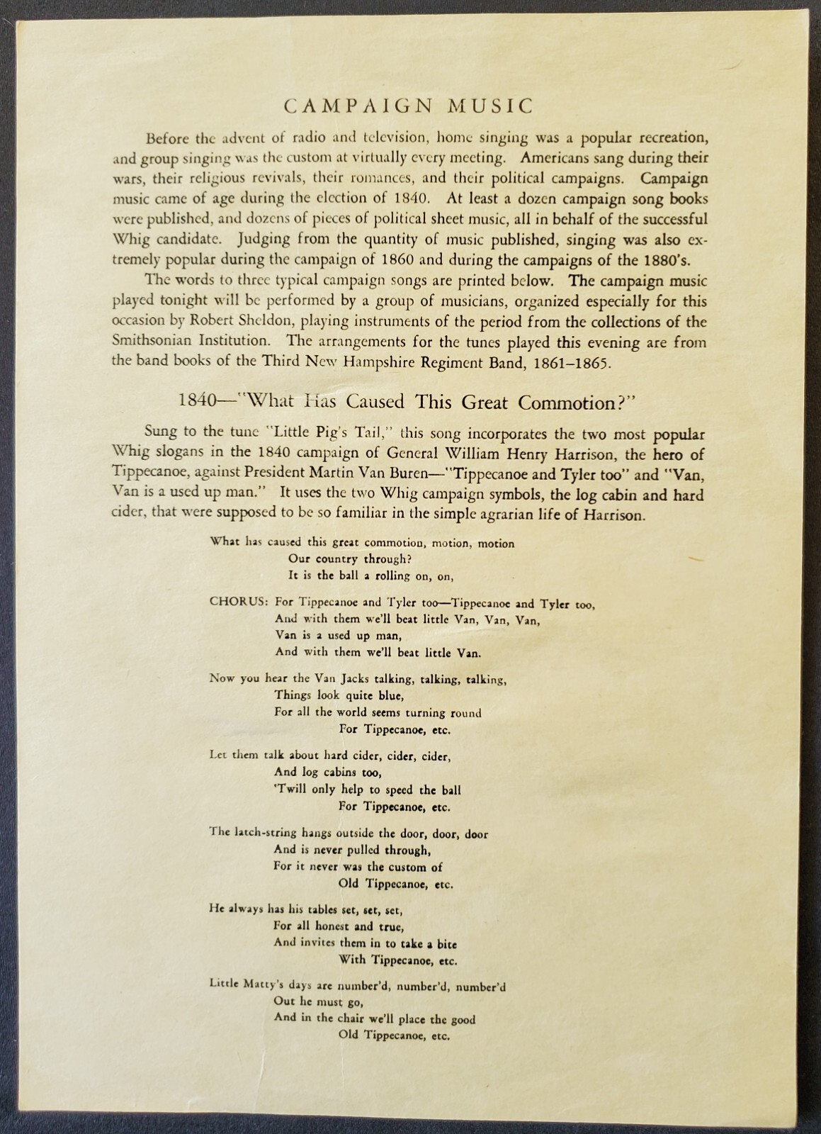 Smithsonian Robert Sheldon 1860-1880 US Presidential Campaign Music 8×10 Program