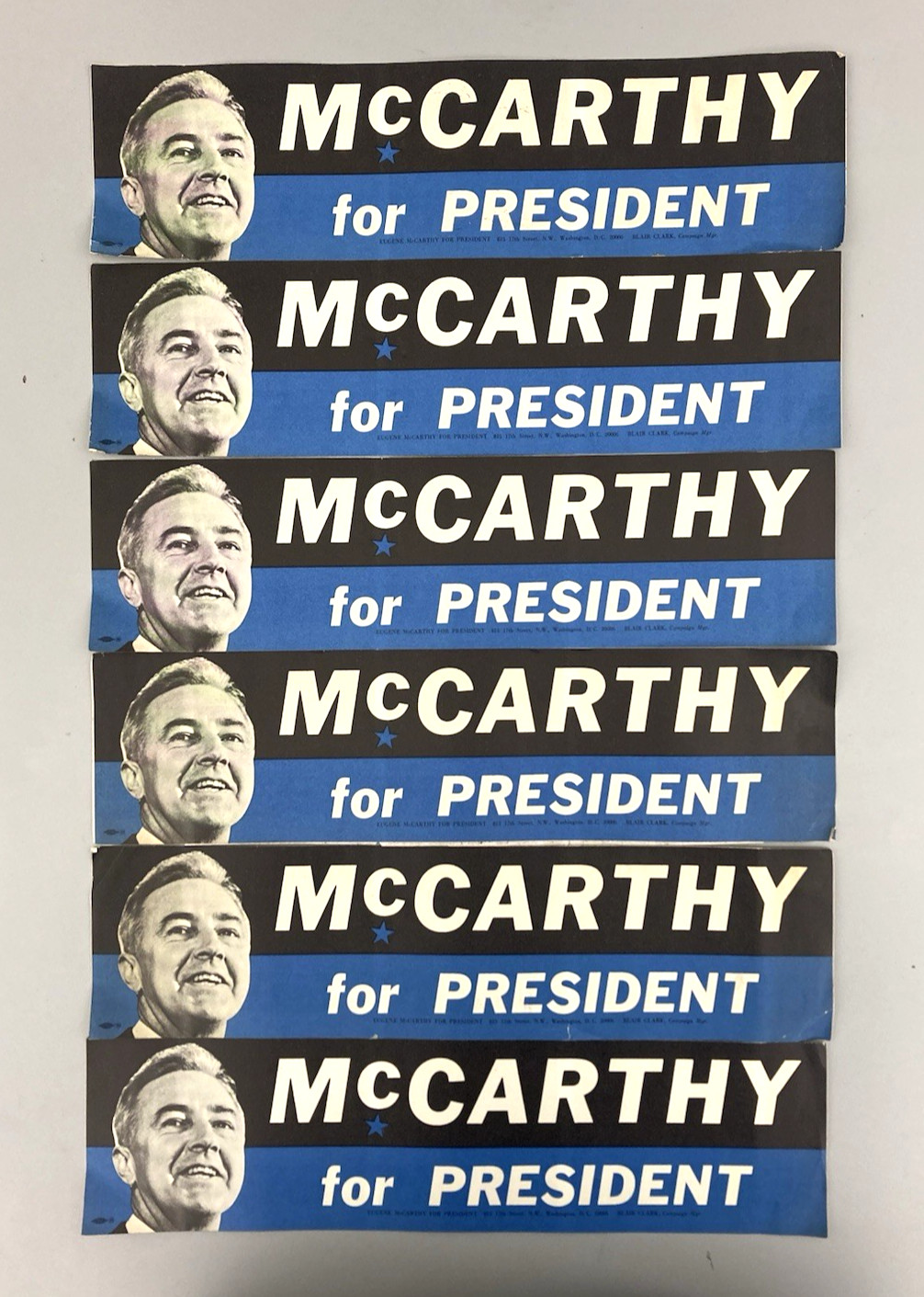 Vintage UNUSED Eugene McCarthy for President Bumper Sticker – Lot (6)