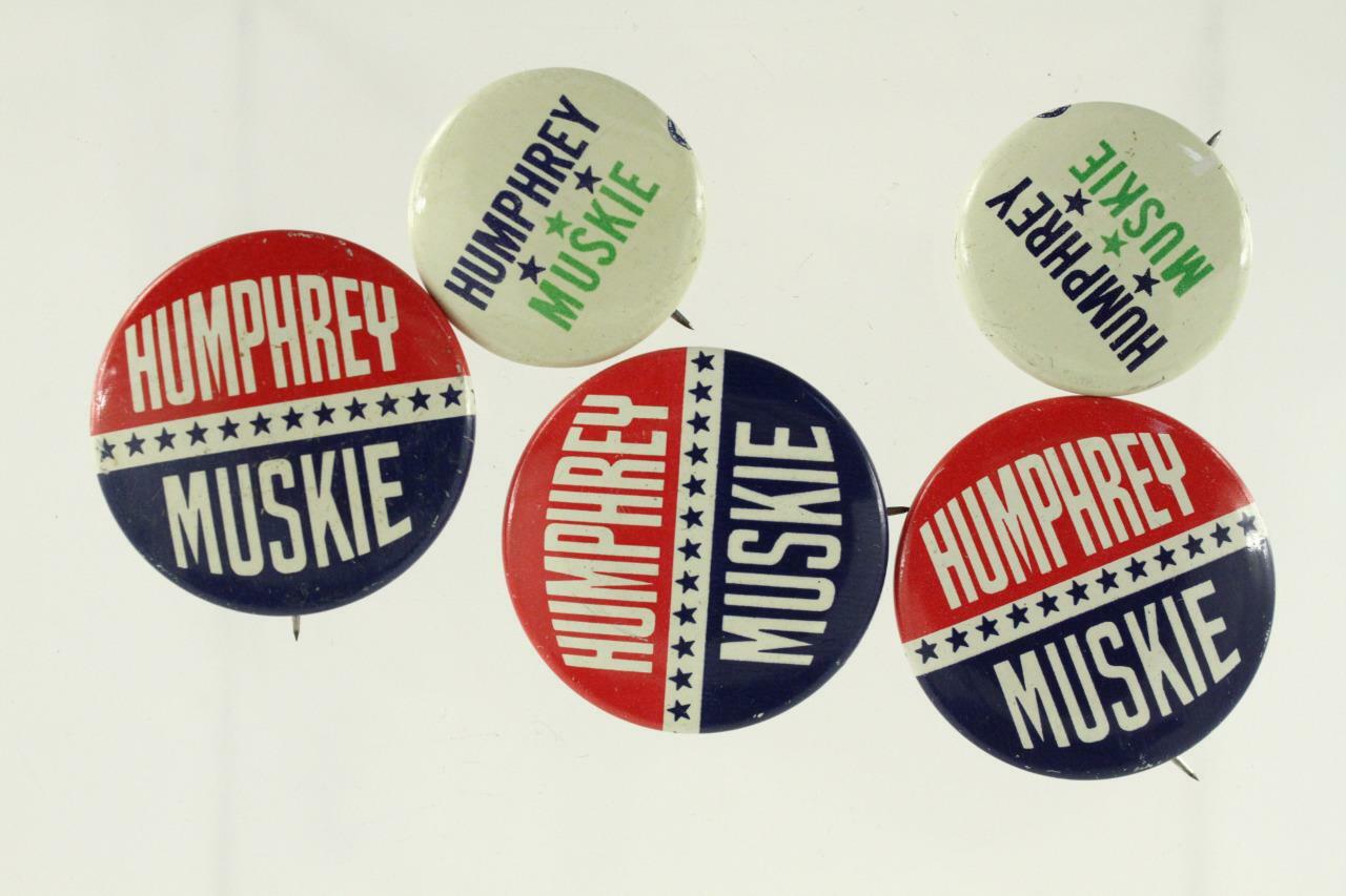 Vintage Political Campaign Pinback Buttons 5PC Lot 1968 HUMPHREY & MUSKIE