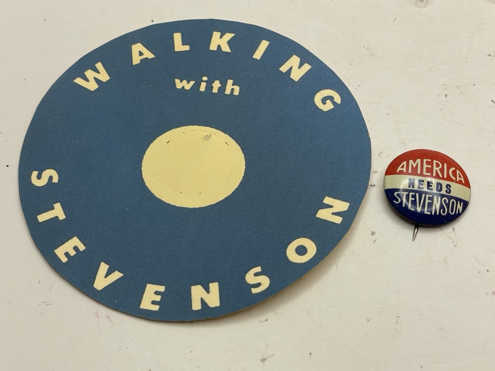 1952 1956 “Walking With Stevenson” Adlai democrat President 7/8”Campaign Button