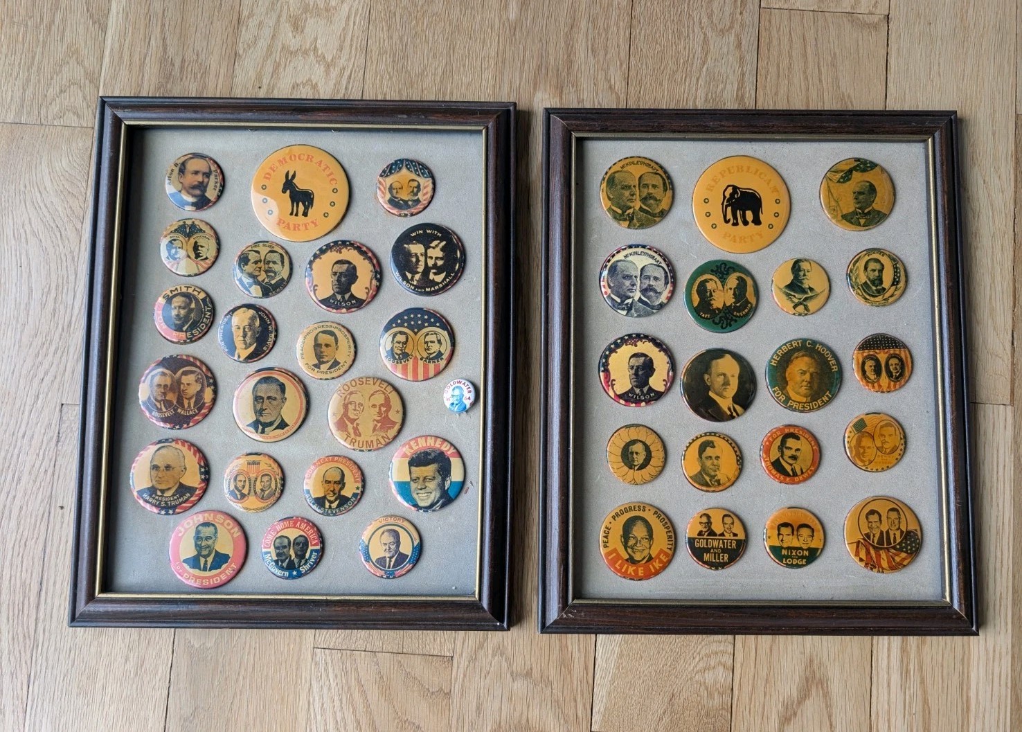 Presidential Reproduction Political Buttons Framed Democratic Republican Kennedy