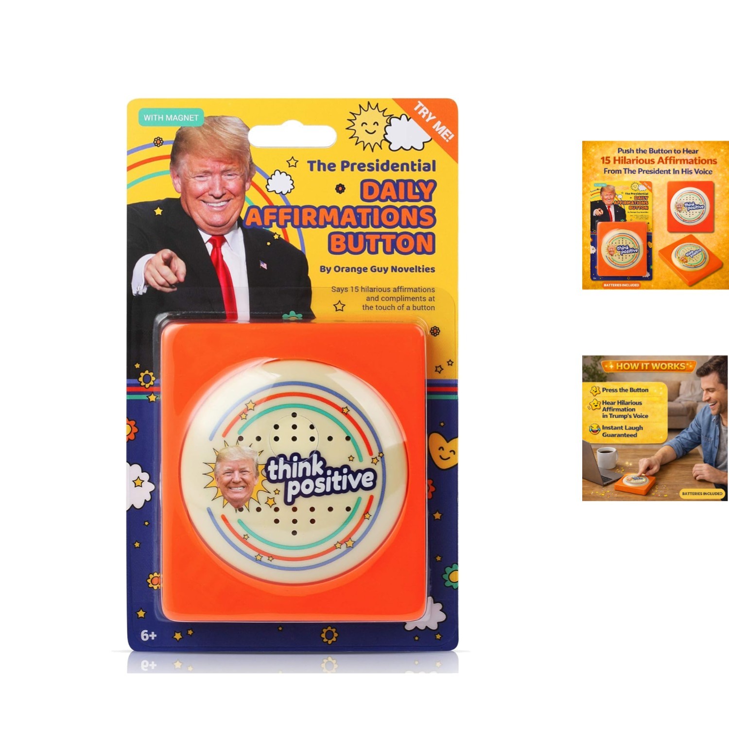 Donald Trump Talking Positivity Button – 15 Affirmations & Political Humor