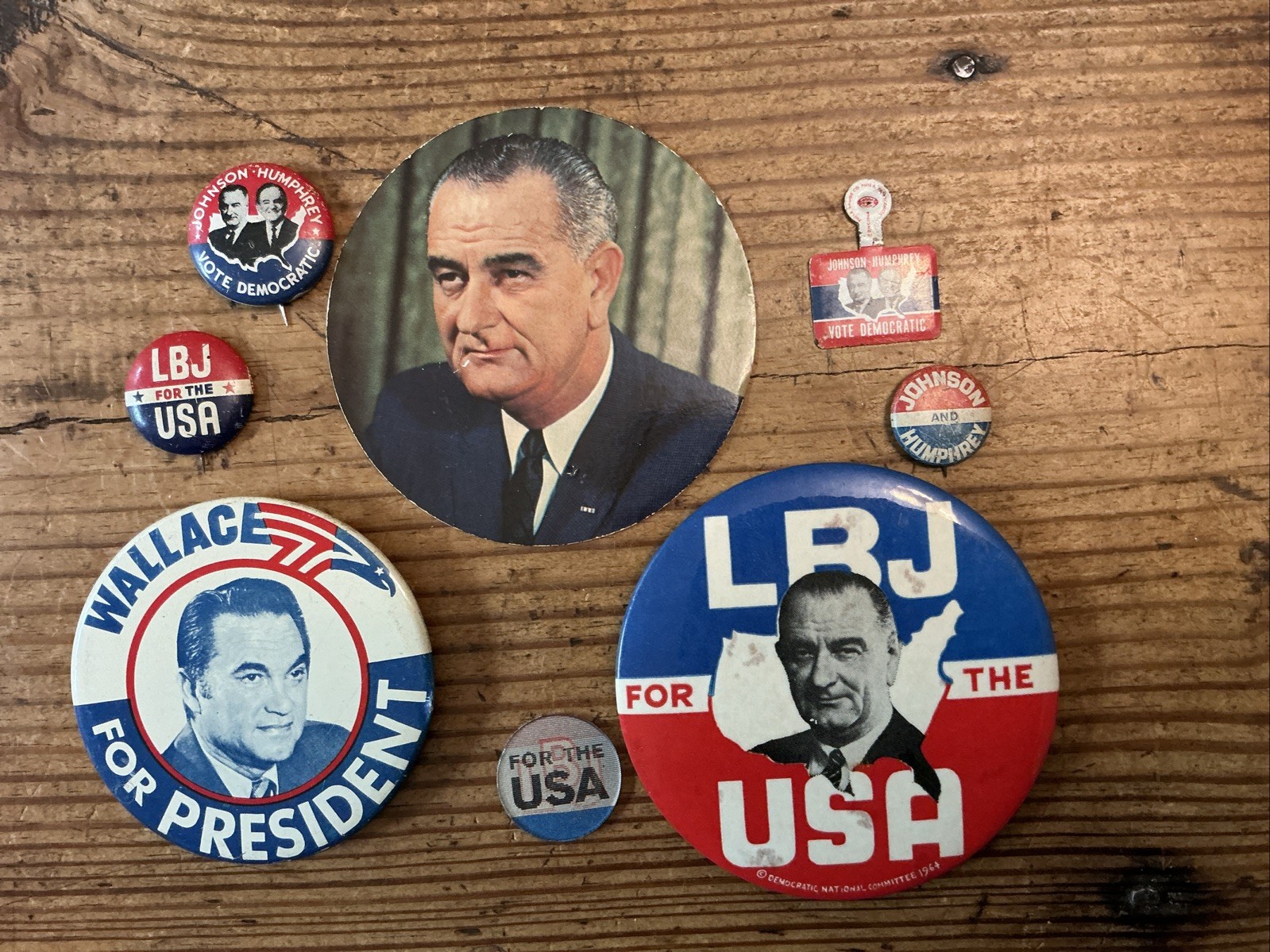 Vintage 60-70s US PRESIDENT CAMPAIGN Political Pin Buttons Lot Of 8 LBJ Wallace