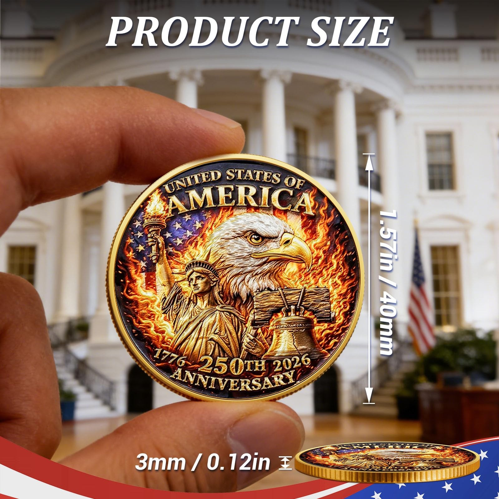Commemorative Coin USA 250th Anniversary Patriotic Collectible Liberty Bell Eagl