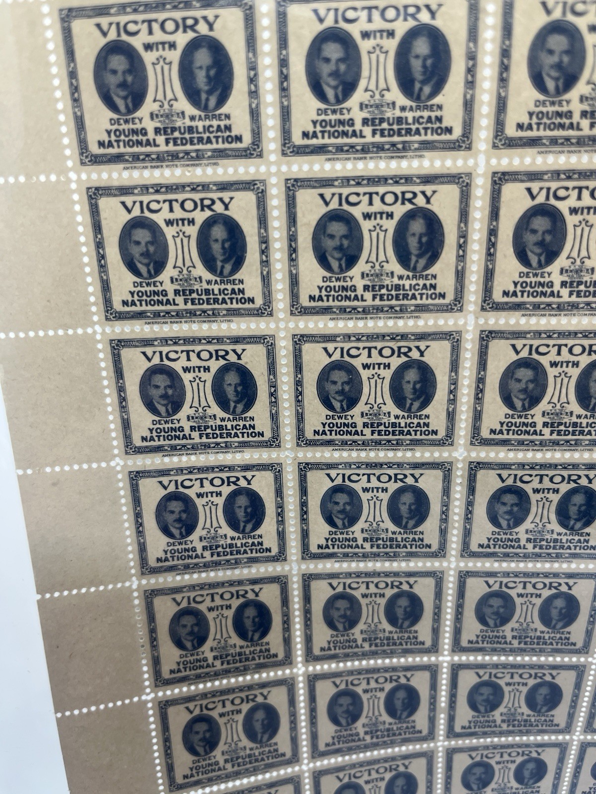 Thomas Dewey Presidential Candidate Full Sheet Of 100 Cindarella Stamps Cool!