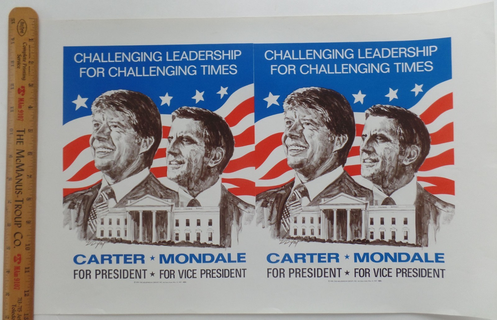 Strange 1976 Jimmy Carter Walter Mondale Two Jugate Posters Printed as 1 WHY??