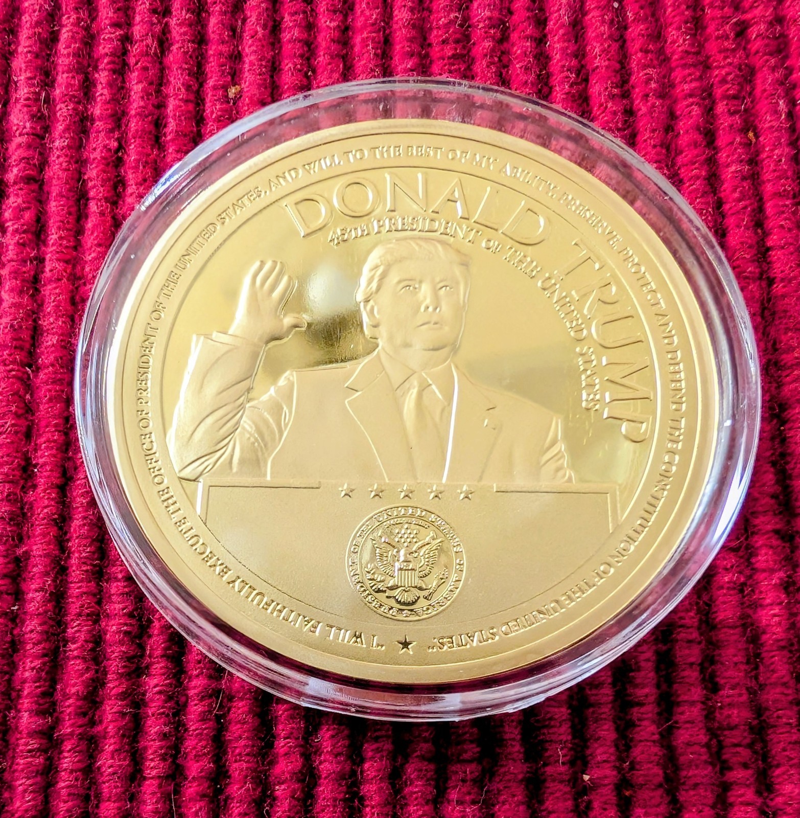 10 Gold/Silver Plated Donald Trump Coins in Protective Holders. MAGA.