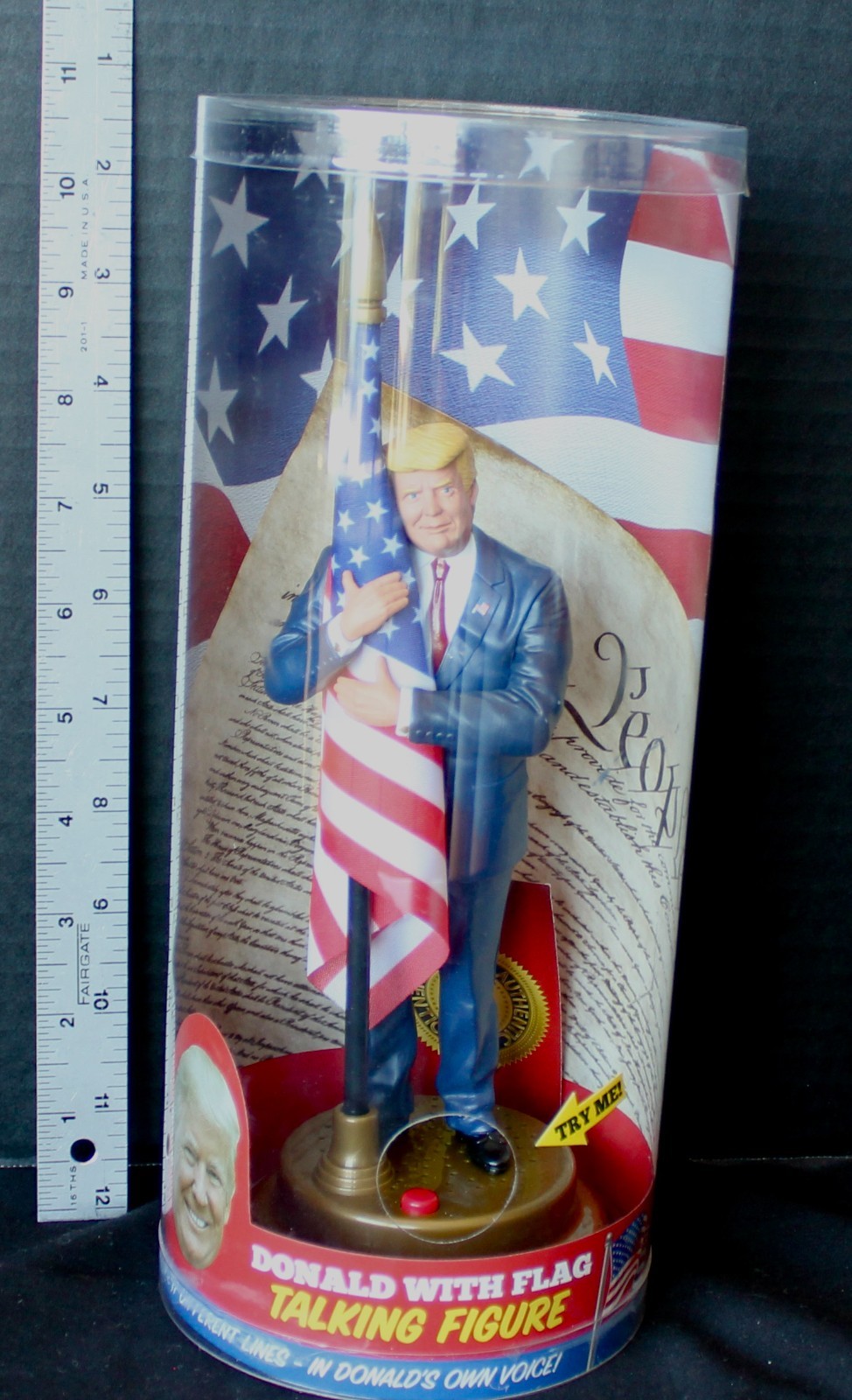 Donald Trump RARE talking figure with flag, Never Been Opened!