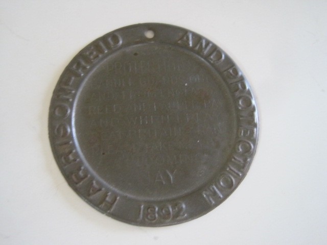 Campaign Disc Round Metal Disc & Protection Benjamin Harrison Reid 1892 2″