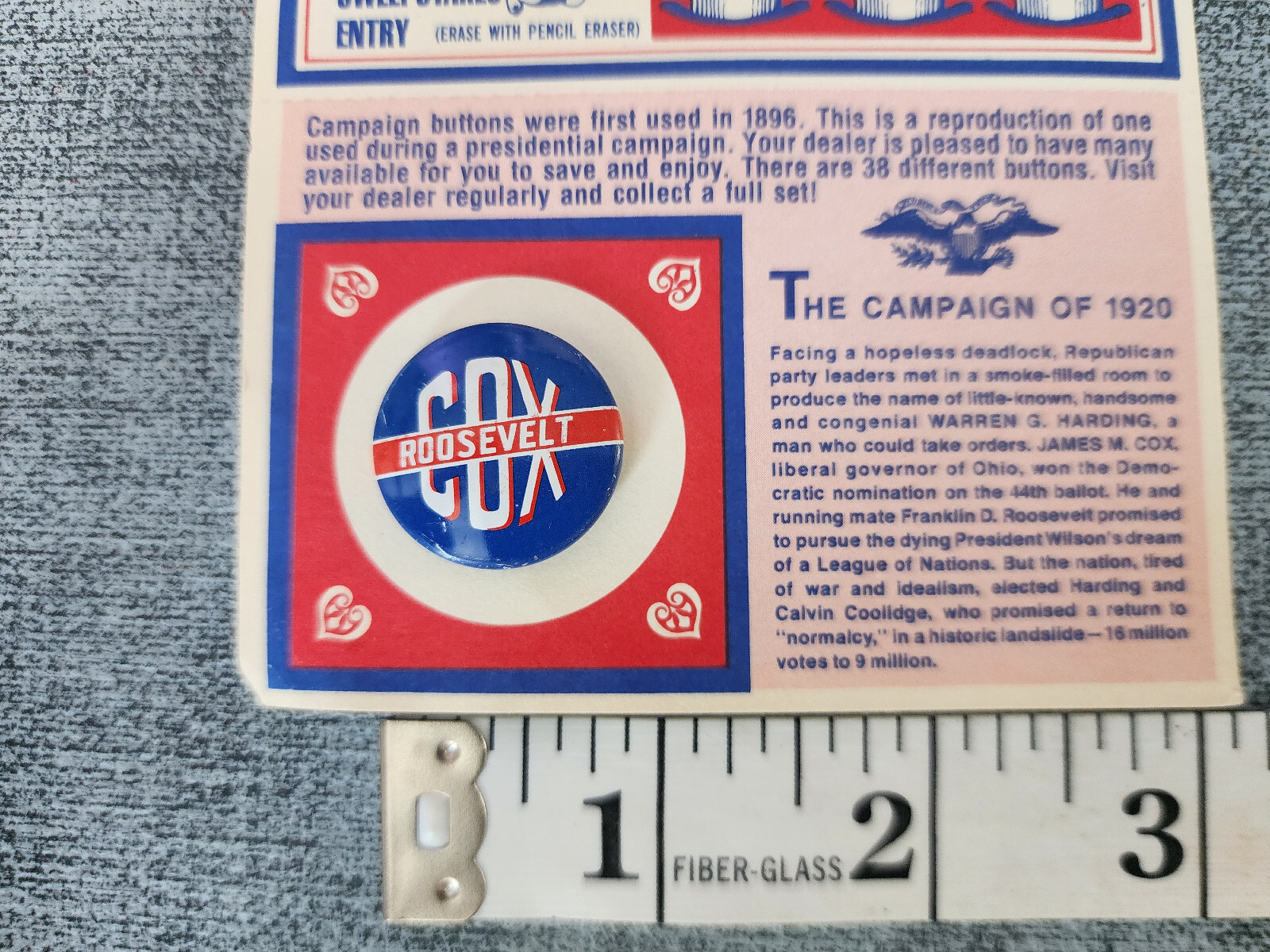 Vintage Hats Off To The Past Cox Roosevelt President Pin And Scratch Card