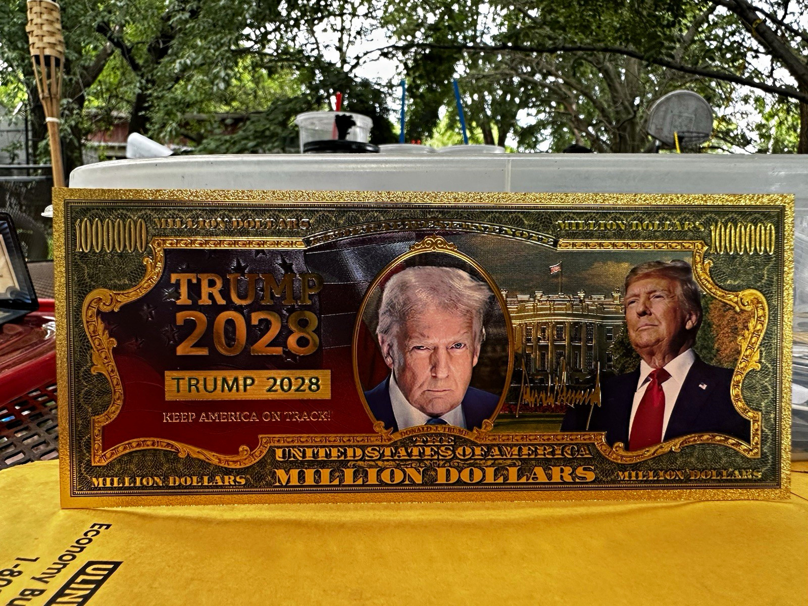 Donald Trump 2028 Commemorative Bill, 24K Gold, Keep America on Track!