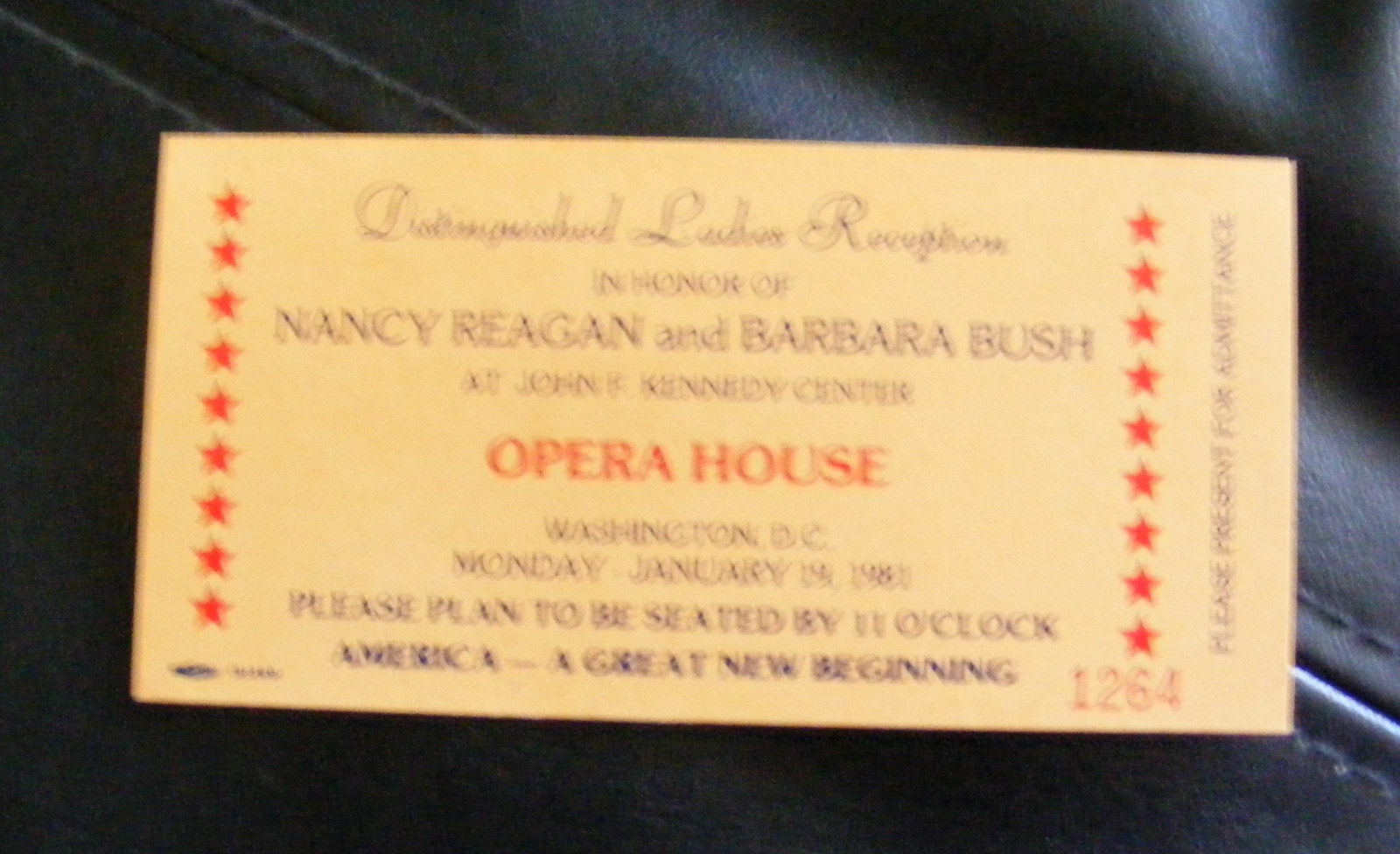 ORIGINAL TICKET The Distinguished Ladies Reception to Honor Mrs. Reagan & Bush