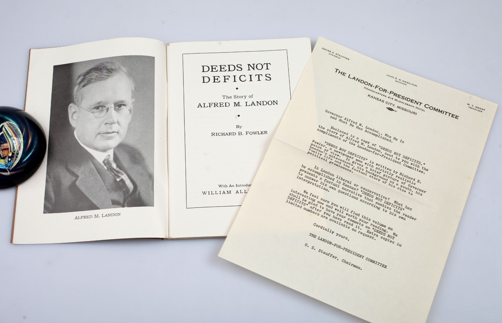 1936 Deeds Not Deficits The Story of Alfred M Landon Presidential Candidate Book