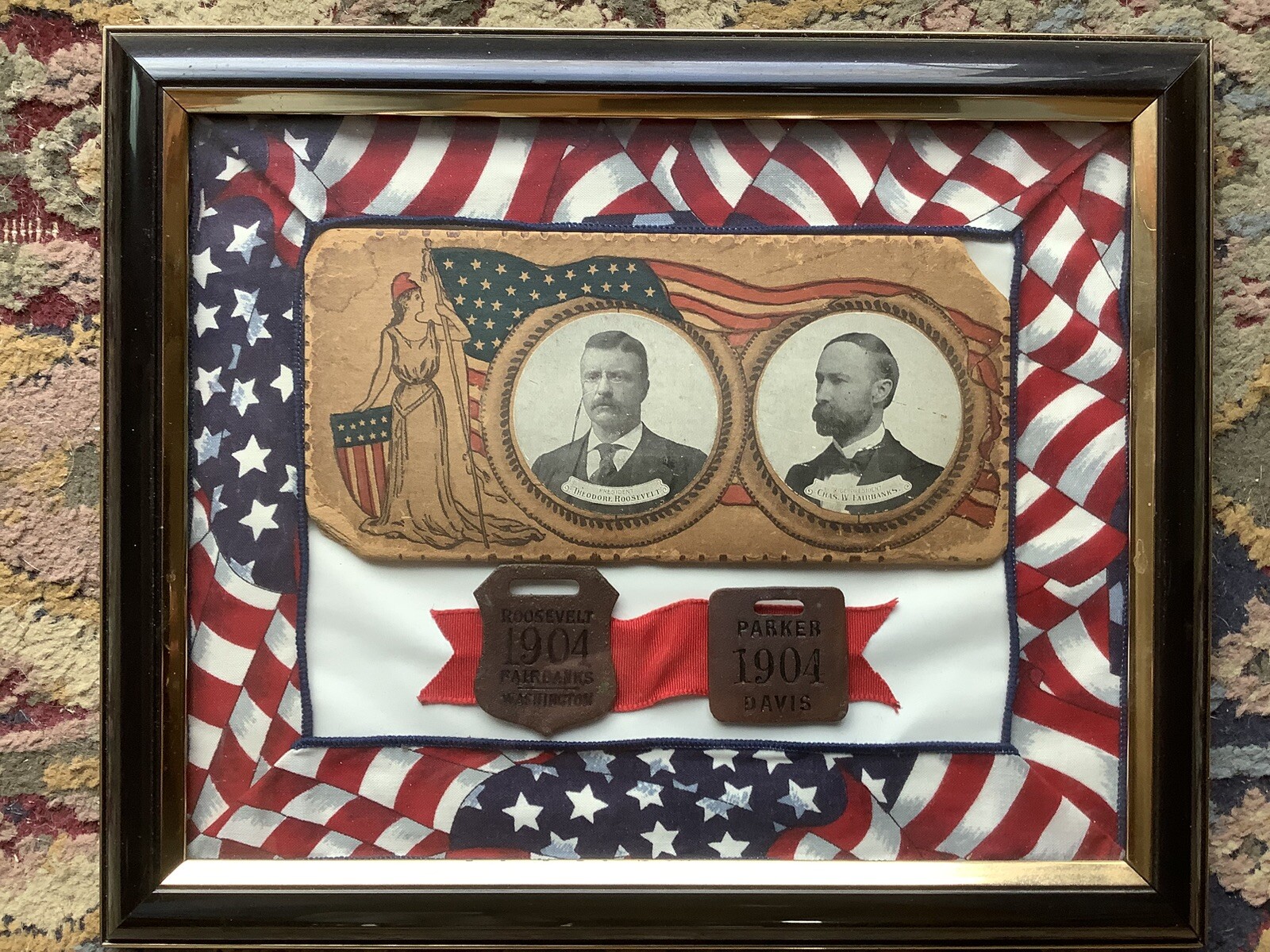 1904 Presidential Campaign Fobs, Roosevelt (R) versus Parker (D) In 12”x10” Case