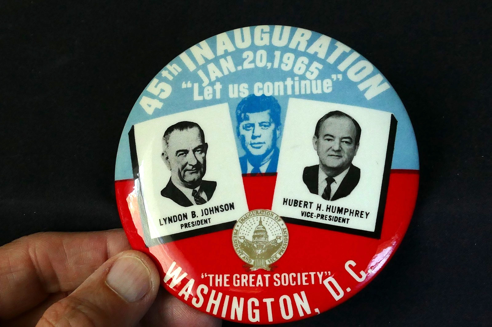 1-20-1965 45th Inaugeration LBJ Lyndon B. Johnson Hubert Humphrey 4″ Pin Button