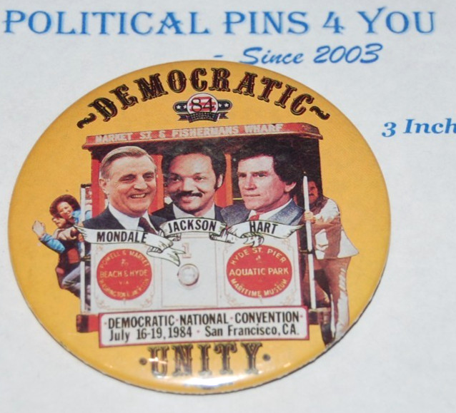 1984 WALTER MONDALE Jesse Jackson Gary Hart DNC pin pinback button political